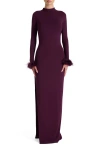 Naked Wardrobe Fine Feathers Long Sleeve Body-con Maxi Dress In Purple