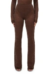 Naked Wardrobe Flocked Velvet Mesh Bootcut Pants In Brown