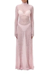 Naked Wardrobe Floral Long Sleeve Stretch Lace Turtleneck Maxi Dress In Ballerina