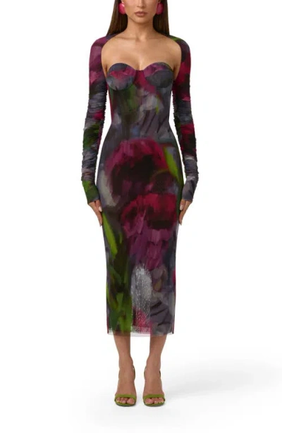 Naked Wardrobe Floral Mesh Midi Dress In Baroque Bloom