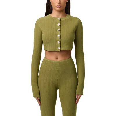 Naked Wardrobe Flower Button Crop Cardigan In Green