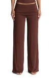 Naked Wardrobe Foldover Flare Pants In Chocolate