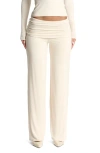 Naked Wardrobe Foldover Flare Pants In Cream