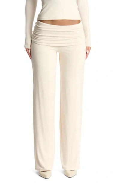 Naked Wardrobe Foldover Flare Pants In Cream