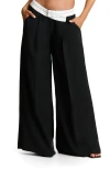 Naked Wardrobe Foldover Waist Wide Leg Trousers In Black