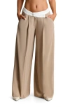 Naked Wardrobe Foldover Waist Wide Leg Trousers In Latte