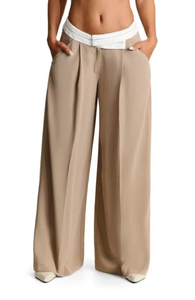 Naked Wardrobe Foldover Waist Wide Leg Trousers In Latte