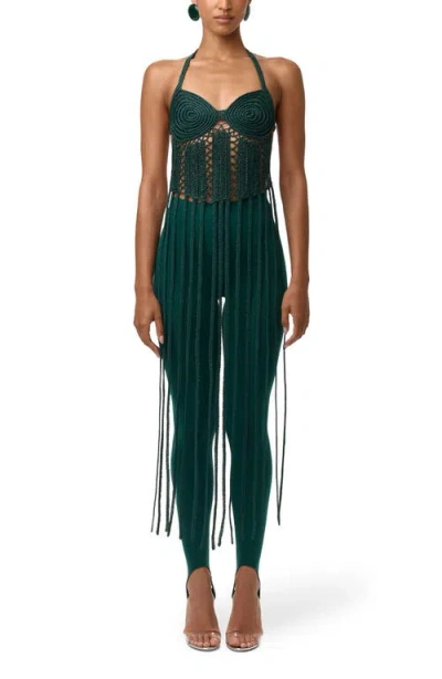 Naked Wardrobe Fringe Halter Top In Green