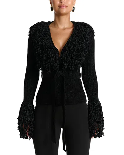 Naked Wardrobe Fringe Trim V Neck Cardigan In Black