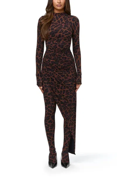 Naked Wardrobe Funnel Neck Long Sleeve Jumpsuit Dress In Brushed Leopard