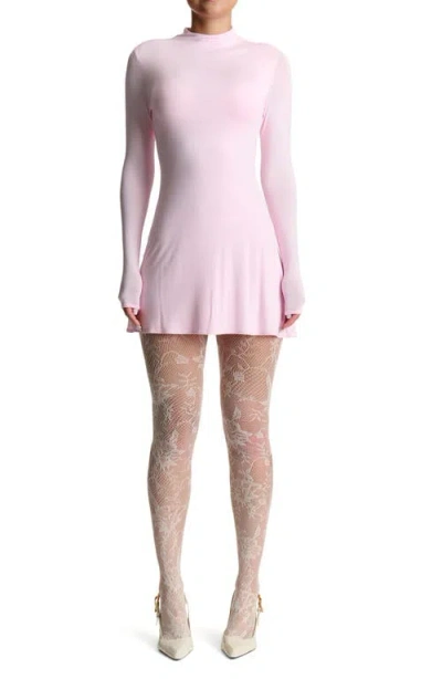 Naked Wardrobe Funnel Neck Long Sleeve Minidress In Cherry Blossom