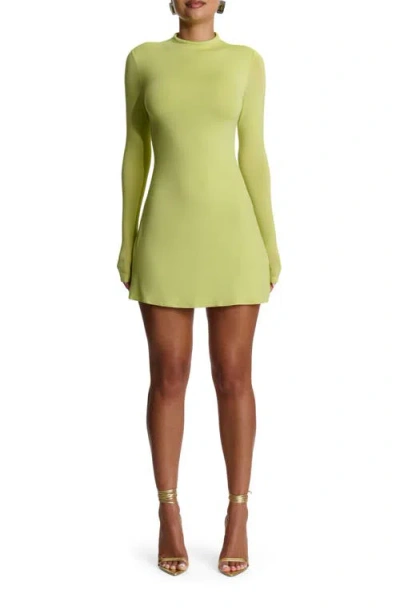Naked Wardrobe Funnel Neck Long Sleeve Minidress In Green