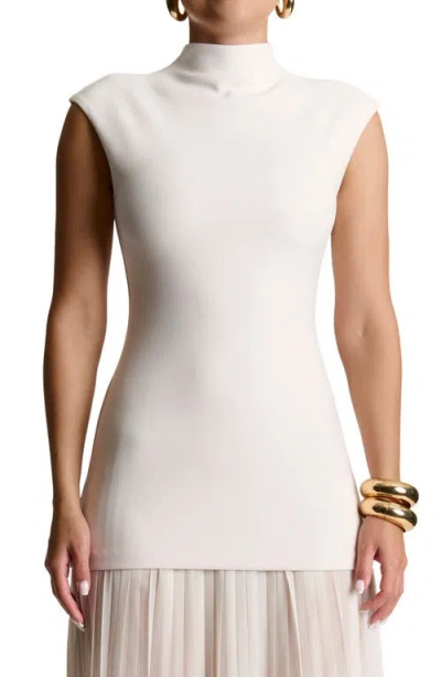 Naked Wardrobe Funnel Neck Mixed Media Maxi Dress In Bone