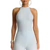 Naked Wardrobe Funnel Neck Racerback Bodysuit In Blue
