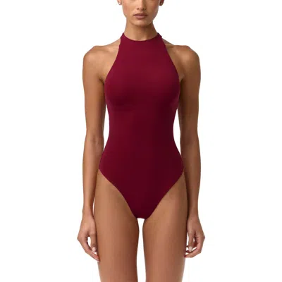 Naked Wardrobe Funnel Neck Racerback Bodysuit In Red