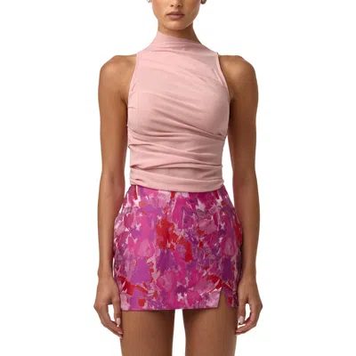 Naked Wardrobe Funnel Neck Semisheer Mesh Bodysuit In Pink