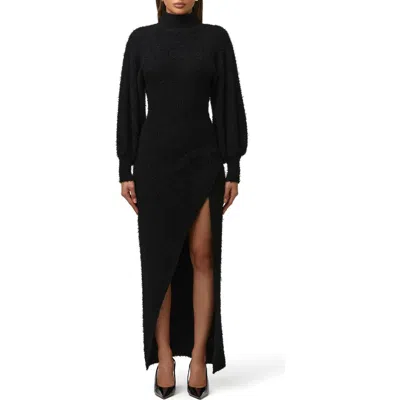 Naked Wardrobe Fuzzy Knit Maxi Dress In Black