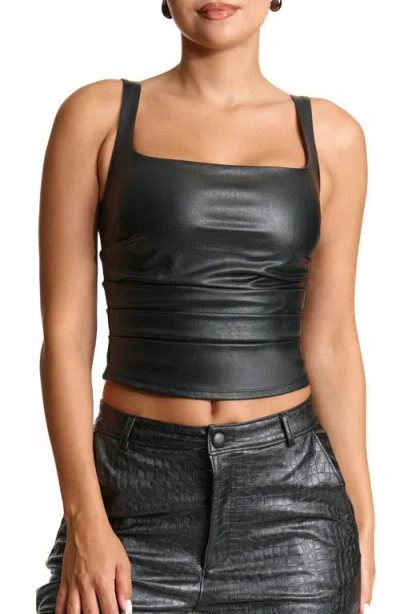 Naked Wardrobe Glitter Square Neck Faux Leather Top In Black