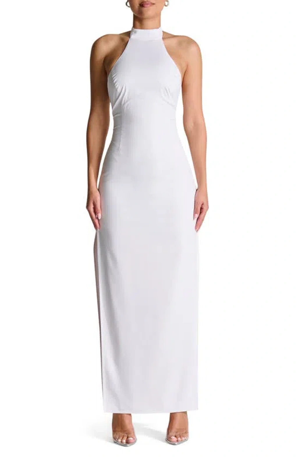 Naked Wardrobe Halter Corset Side Slit Dress In White | ModeSens
