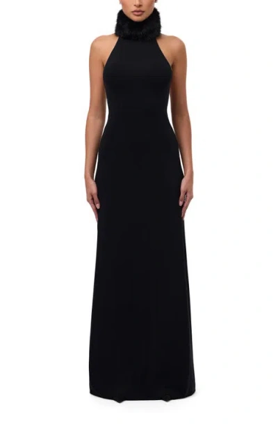 Naked Wardrobe Halter Dress With Removable Faux Fur Collar In Black