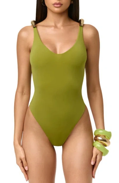 Naked Wardrobe Hardware Strap Bodysuit In Green