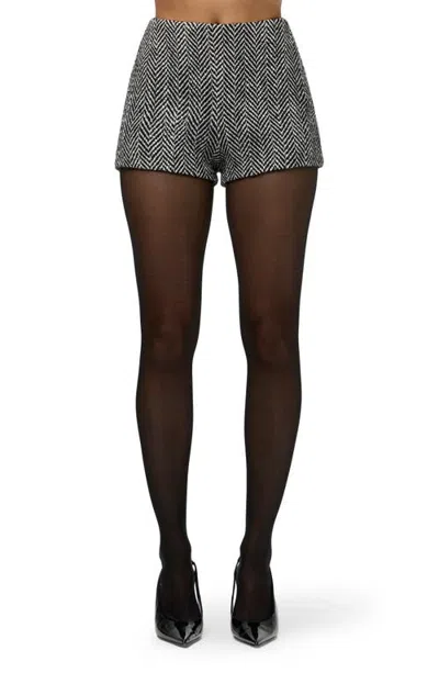 Naked Wardrobe Herringbone High Waist Hot Pants In Black