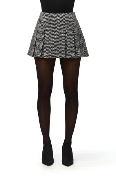 Naked Wardrobe Herringbone Pleated Miniskirt In Gray