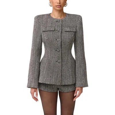 Naked Wardrobe Herringbone Wool Blend Blazer In Green