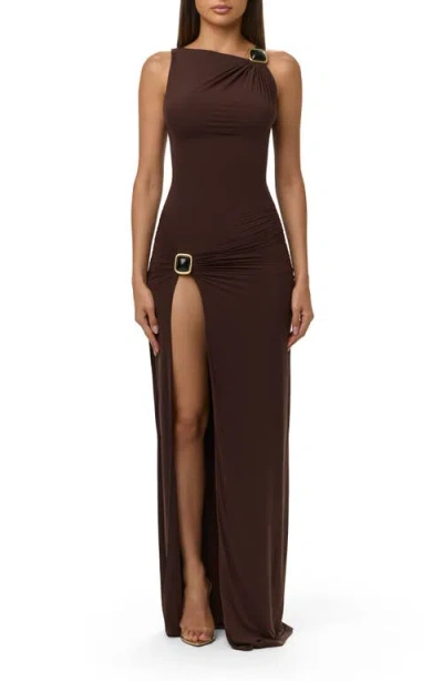 Naked Wardrobe High Slit Maxi Dress In Brown