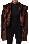 Naked Wardrobe Hooded Faux Fur Crop Jacket In Brown