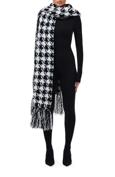 Naked Wardrobe Houndstooth Check Bouclé Fringe Scarf In Black