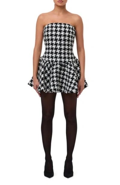 Naked Wardrobe Houndstooth Check Tweed Strapless Minidress In Multi