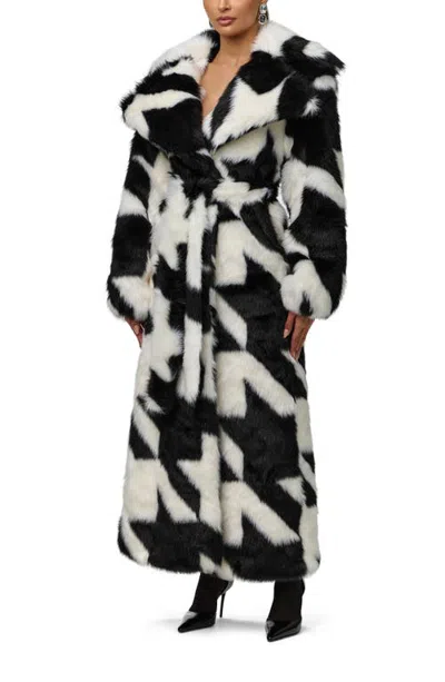 Naked Wardrobe Houndstooth Jacquard Faux Fur Coat In Oversized Houndstooth