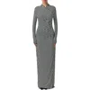 Naked Wardrobe Houndstooth Overlap Neck Long Sleeve Maxi Dress In Gray