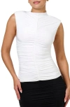 Naked Wardrobe Hourglass Drama Shoulder Ruched Mock Neck Top In White