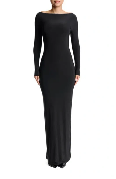 Naked Wardrobe Hourglass Mesh Back Long Sleeve Maxi Dress In Black