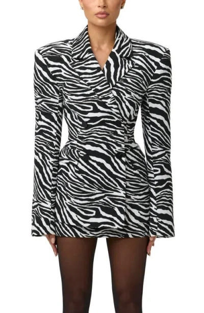 Naked Wardrobe Jacquard Double Breasted Blazer In Animal Print
