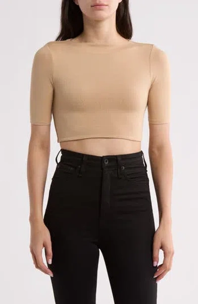 Naked Wardrobe Knit Crop Top In Almond