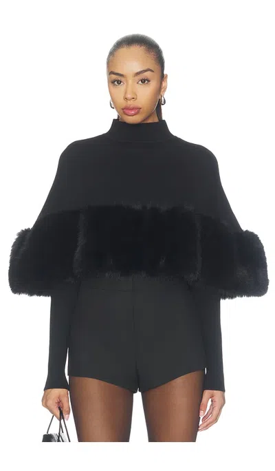 Naked Wardrobe Knit Faux Fur Cape Top In Black