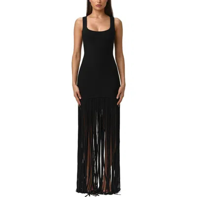Naked Wardrobe Knit Fringe Maxi Dress In Black