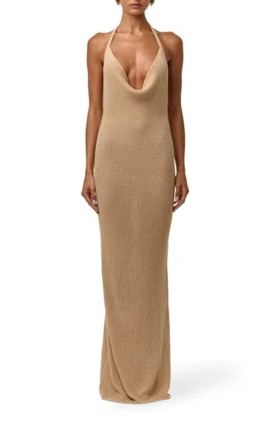 Naked Wardrobe Knit Halter Maxi Dress In Brown