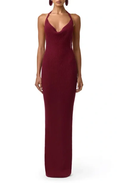 Naked Wardrobe Knit Halter Maxi Dress In Burgundy
