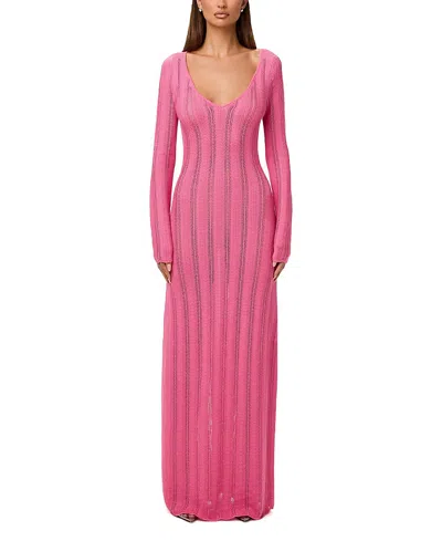 Naked Wardrobe Knit V-neck Maxi Dress In Pink