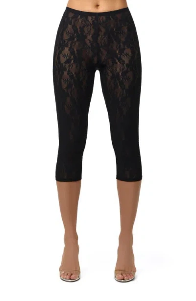 Naked Wardrobe Lace Capri Leggings In Black