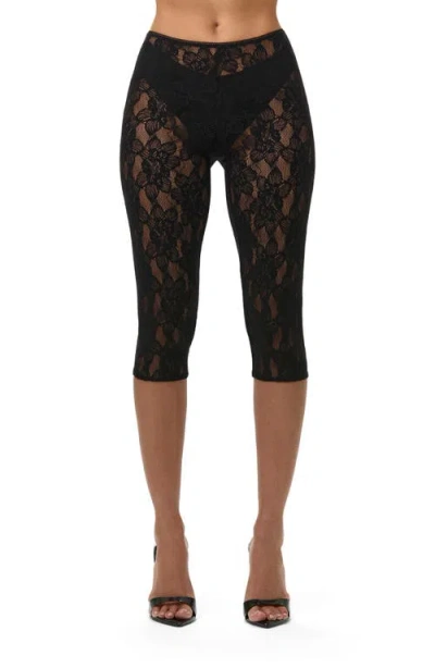 Naked Wardrobe Lace Capri Leggings In Black
