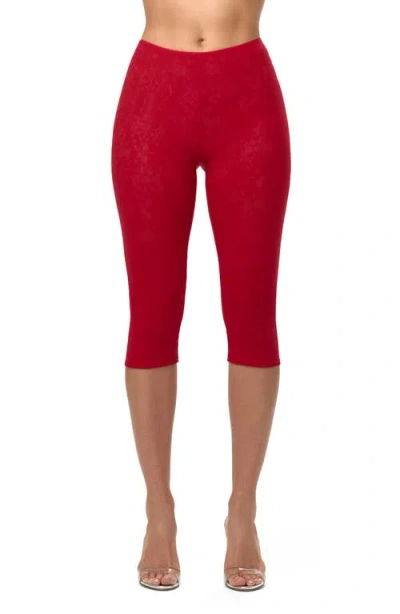 Naked Wardrobe Lace Capri Leggings In Red