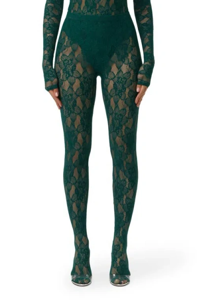 Naked Wardrobe Lace Closed Toe Leggings In Green