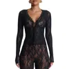 Naked Wardrobe Lace Long Sleeve Button-up Top In Black