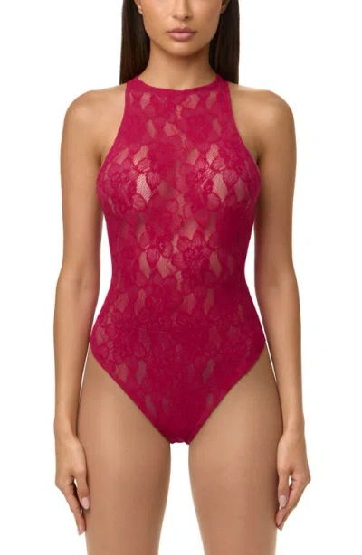 Naked Wardrobe Lace Racerback Bodysuit In Pink