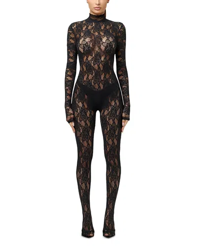 Naked Wardrobe Lace Turtleneck Closed Toe Jumpsuit In Black